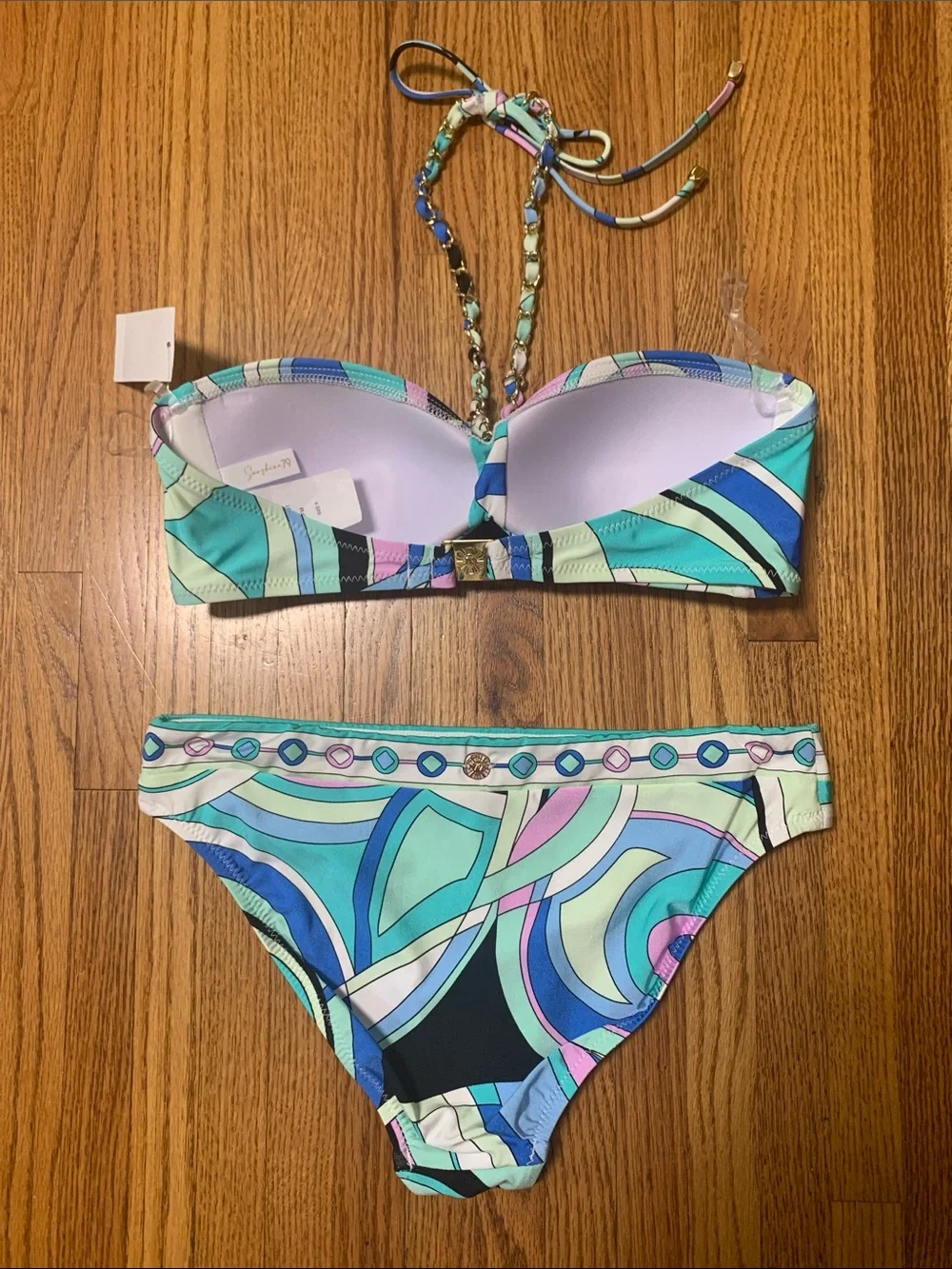 Sunshine 79 swimsuit - studio swirl strapless bandeau bikini set w chain strap